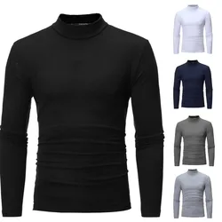 Men’s Winter Warm Mock Neck Basic Plain T-shirt Blouse Pullover Long Sleeve Top Male Outwear Slim Fit Stretch Fashion Sweater