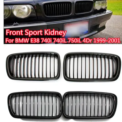 RM-CAR 매트/유광 프론트 후드 키드니 그릴 범퍼 싱글 슬랫 그릴, BMW 7 시리즈 E38 4 도어 세단 1996-2001 프론트 그릴