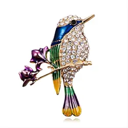 Delicate Rhinestone Birds On Flower Branches Brooches For Women Men Enamel Flying Bird Clothes Lapel Pins Wedding Party Gifts