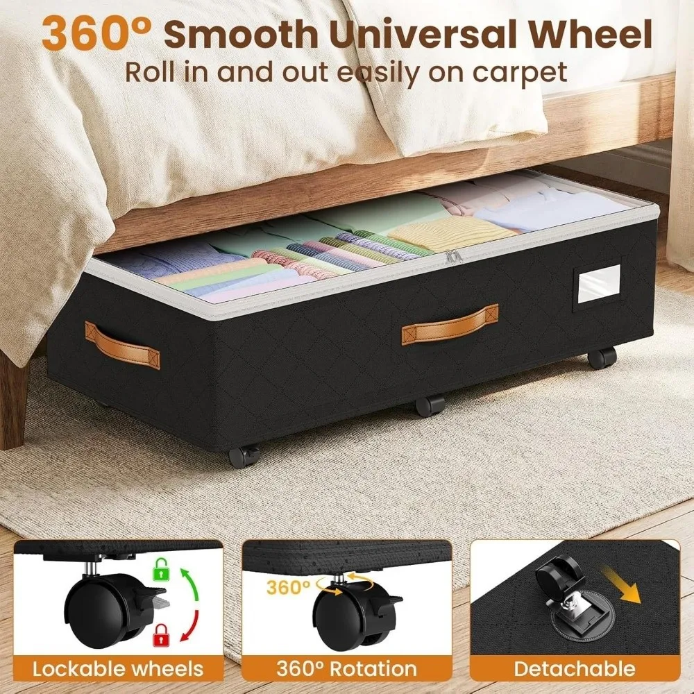 Stackable Under Bed Storage Box Adjustable Clear Lids Closet Organizer Dust-proof Large Capacity Rollable Storage Box