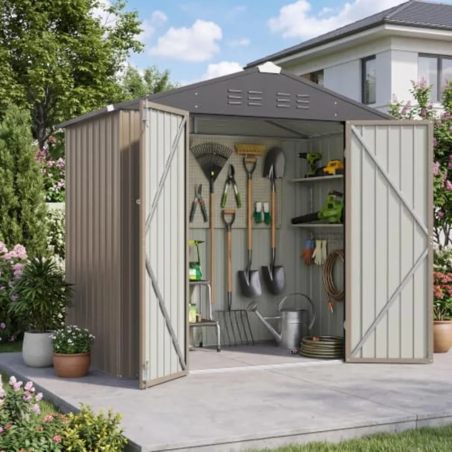 Feet Storage Shed for outdoor use, durable steel construction, gray finish, weather-resistant and lockable design