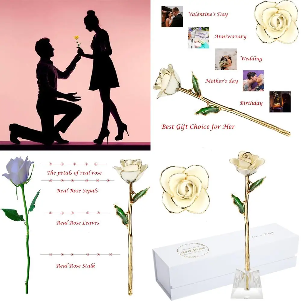 

Позолоченная настоящим золотом белая роза с хрустальной подставкой — вневременный подарок