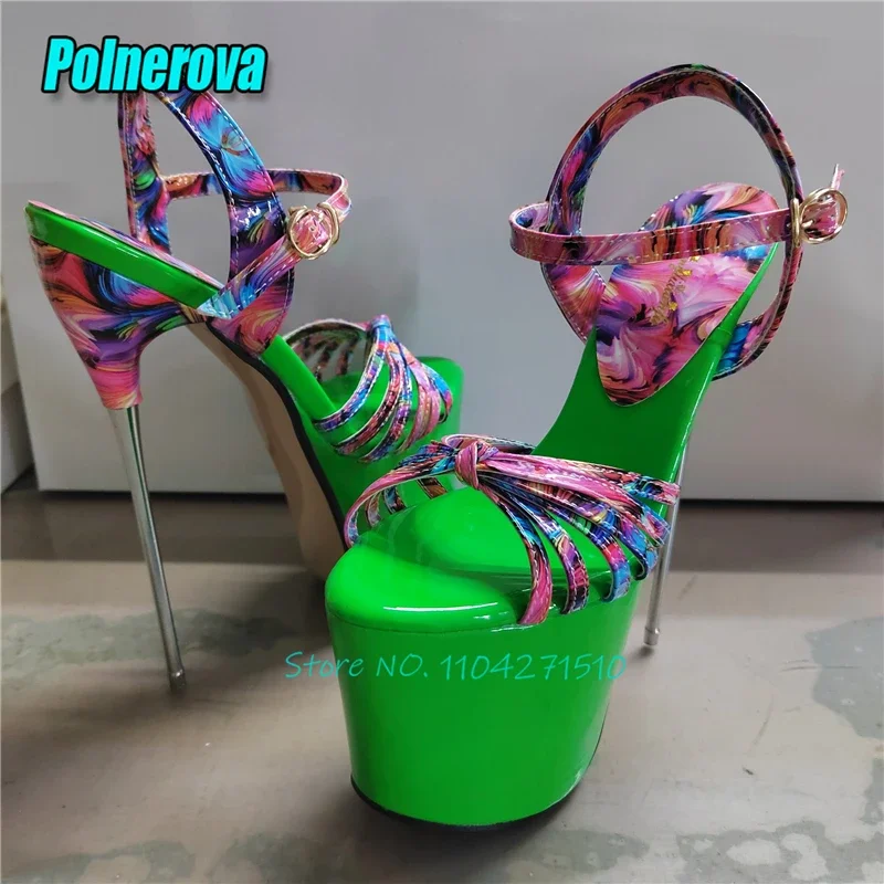 Summer 19Cm Thin High Heel Sandals Sexy Open Toe Ankle Strap Platform Women's Shoes Luxury Band Mixed Color Stiletto Heels