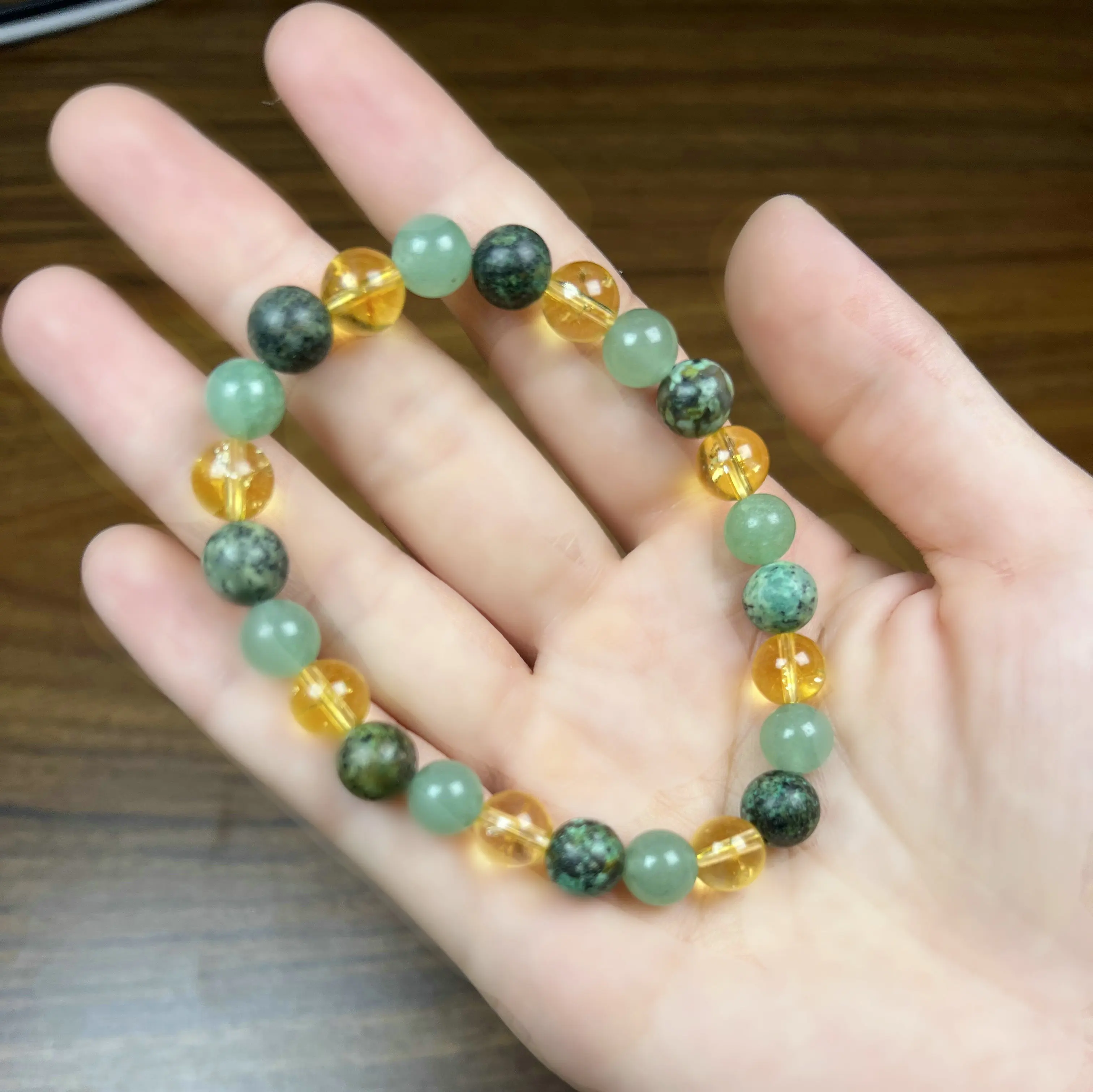 Triple Prosperity Bracelet Citrine Green Aventurine African Turquoise 8 mm Round Prosperity and Good Luck Crystals