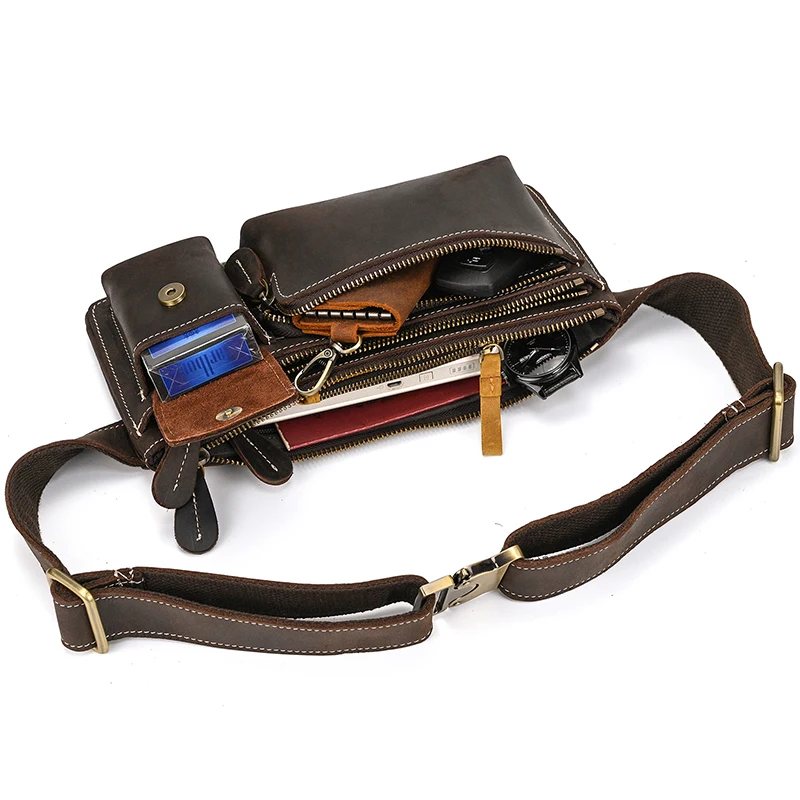 Luufan Genuine Leather Man Waist Pack Fanny Pack Shoulder Belt Bag Phone Pouch Sporty Small Crossbody Bag Male Travel Chest Bags