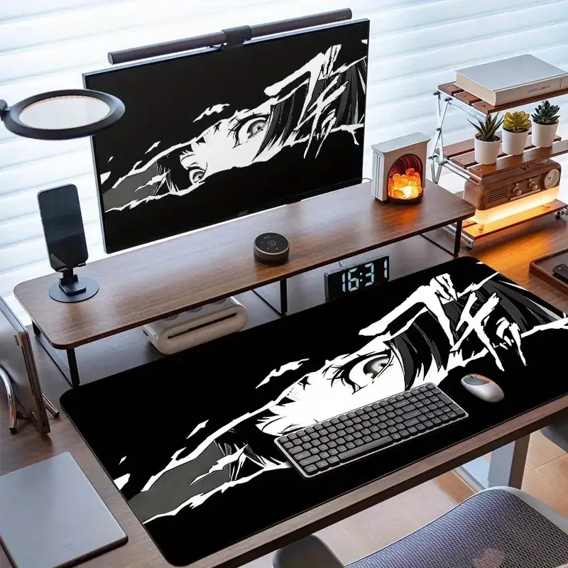 XXL Shadowy Glimpse Anime Mouse Pad, Intense Eyes Fragmented Face, Rubber Base for Gaming Office, Precision Comfort