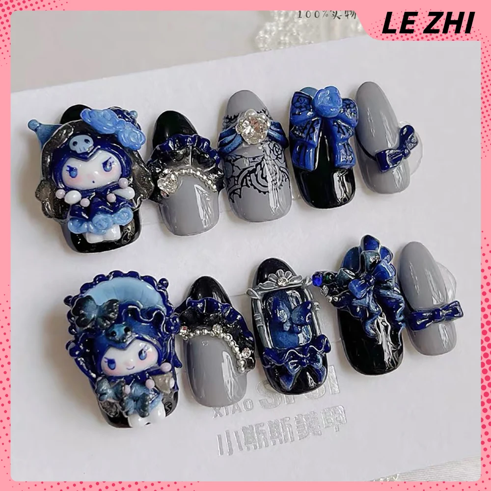 5D Doll Handmade Sanriod Press On Nails Hello Kitty Cinnamoroll Mymelody Kuromi High-End Customization Cute Full Cover Nail Tips