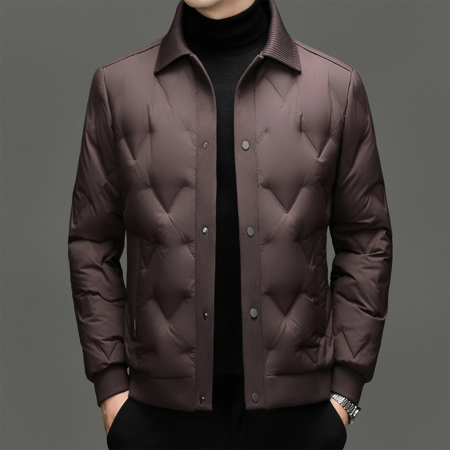 90% White Duck Down Jacket 2025 Winter Men Single Breasted Warm Puffer Coat Trendy Knit Collar Outdoor Duck Down Jacket
