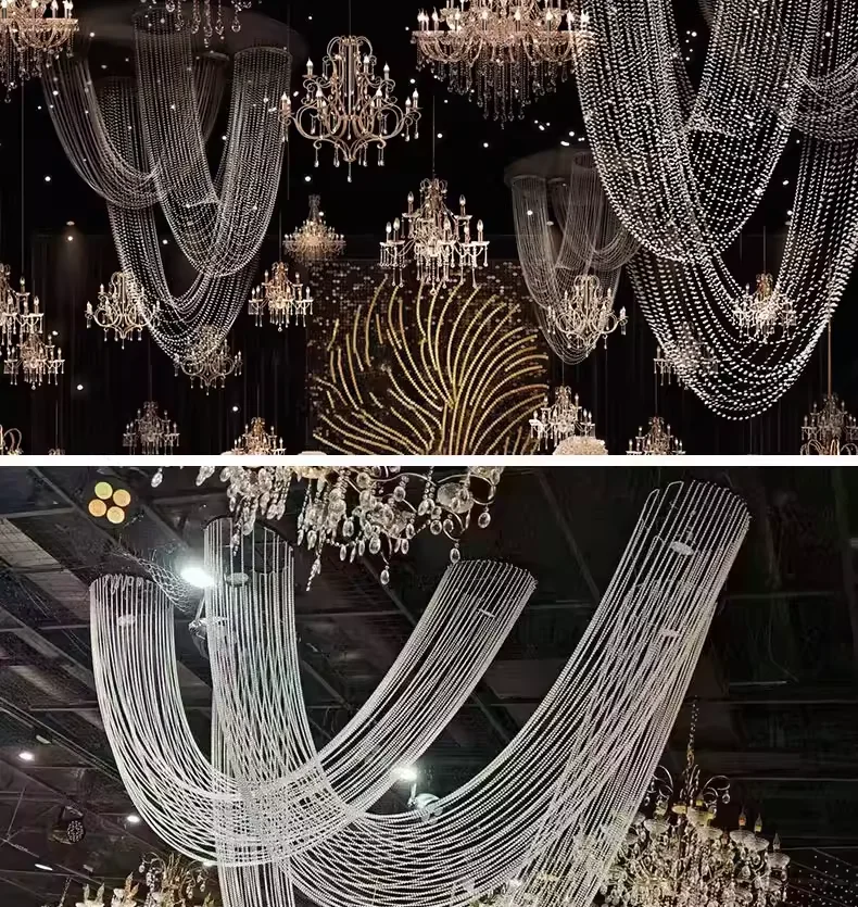 Luxury Acrylic Pendent Ceiling Crystal Bead Curtain Arch for Korean Wedding Decoration Stage Backdrops Props Korean Style