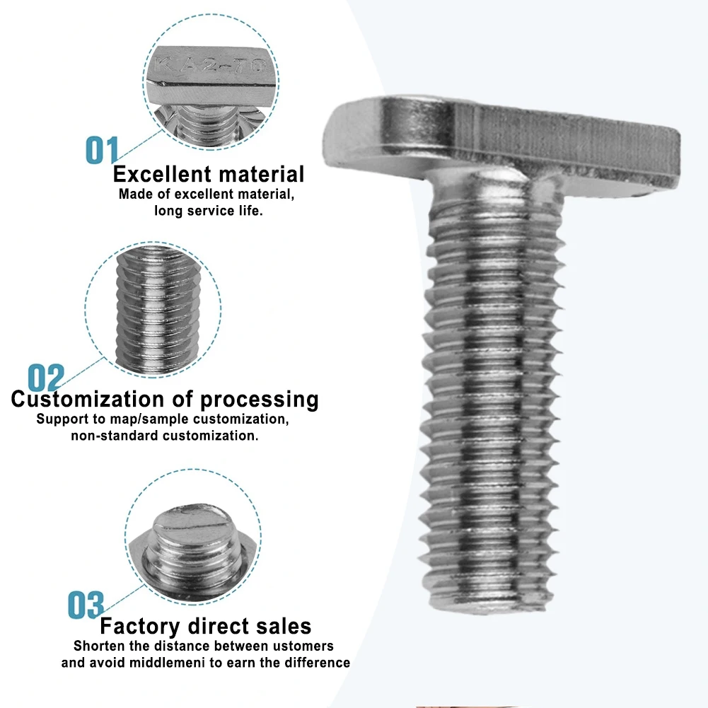 Screws T-type Screw DIN 6923 Hammer Head Washed Light With Flange Nuts M8 23*10*4mm 304 Stainless Steel Fasteners