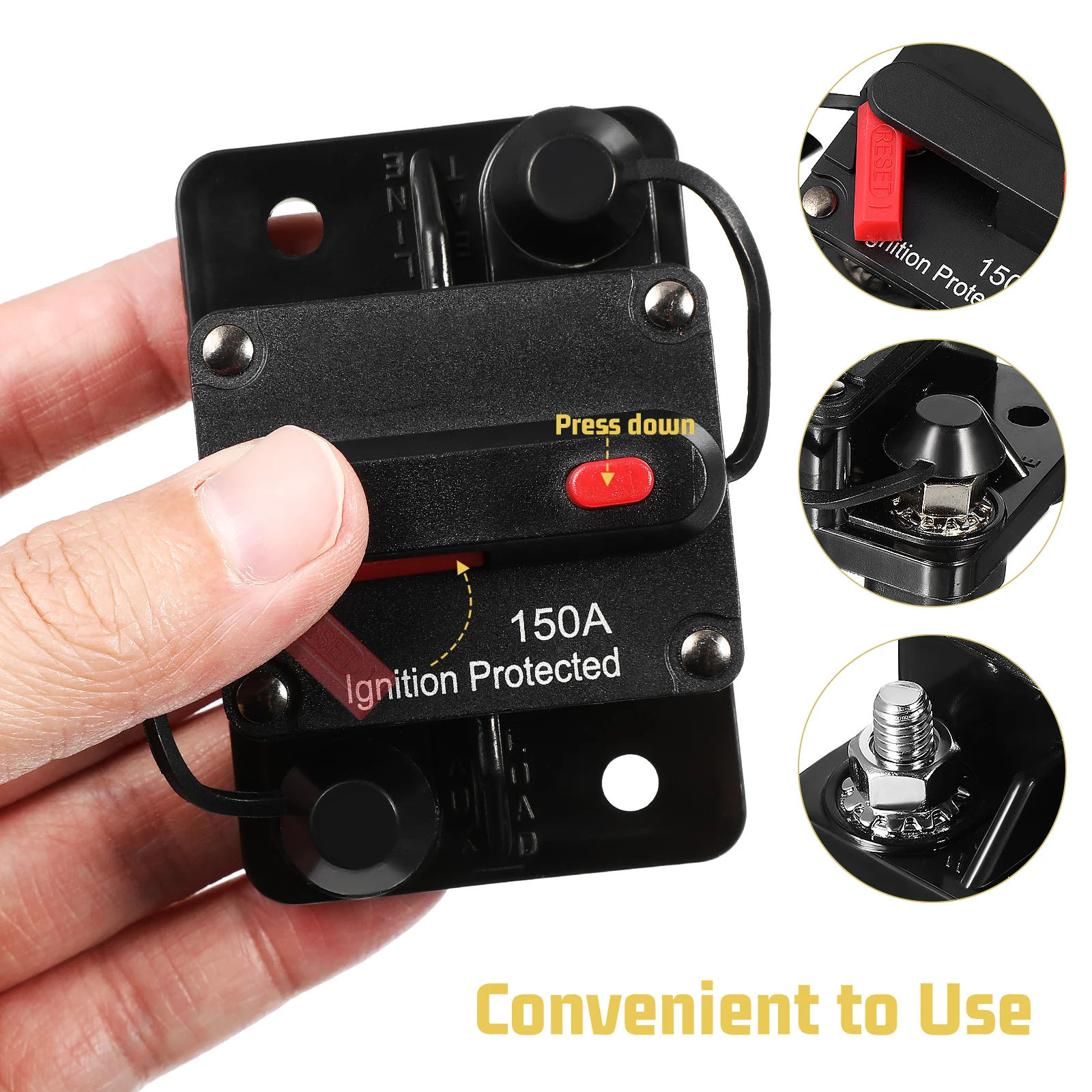 

150A Circuit Breaker Inline Audio Manual Reset 150amp Terminal Plastic Dc Relay Protective Overload Voltage