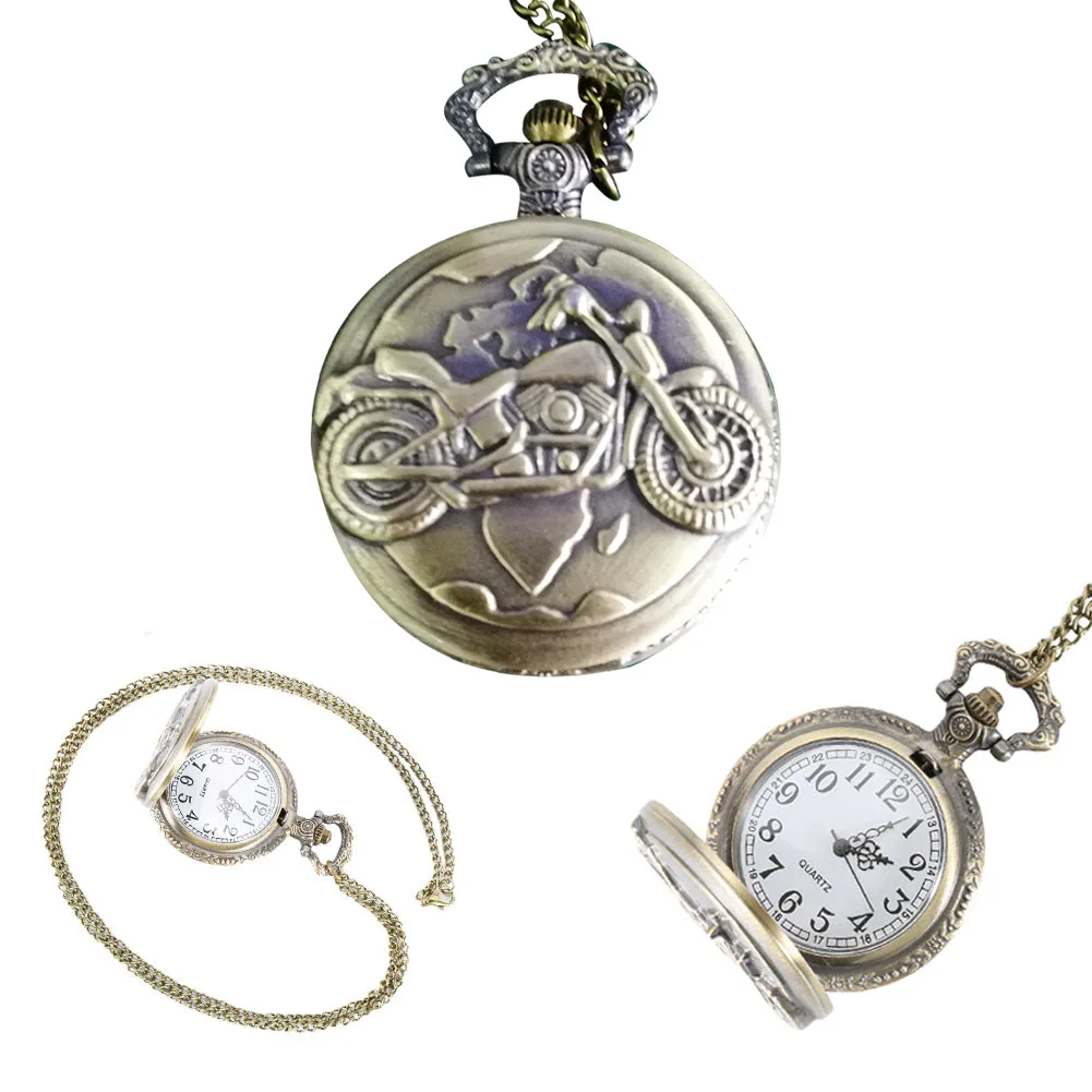 Montre de poche Vintage en alliage pour moto, collier pendentif chaîne horloge cadeau LL @ 17