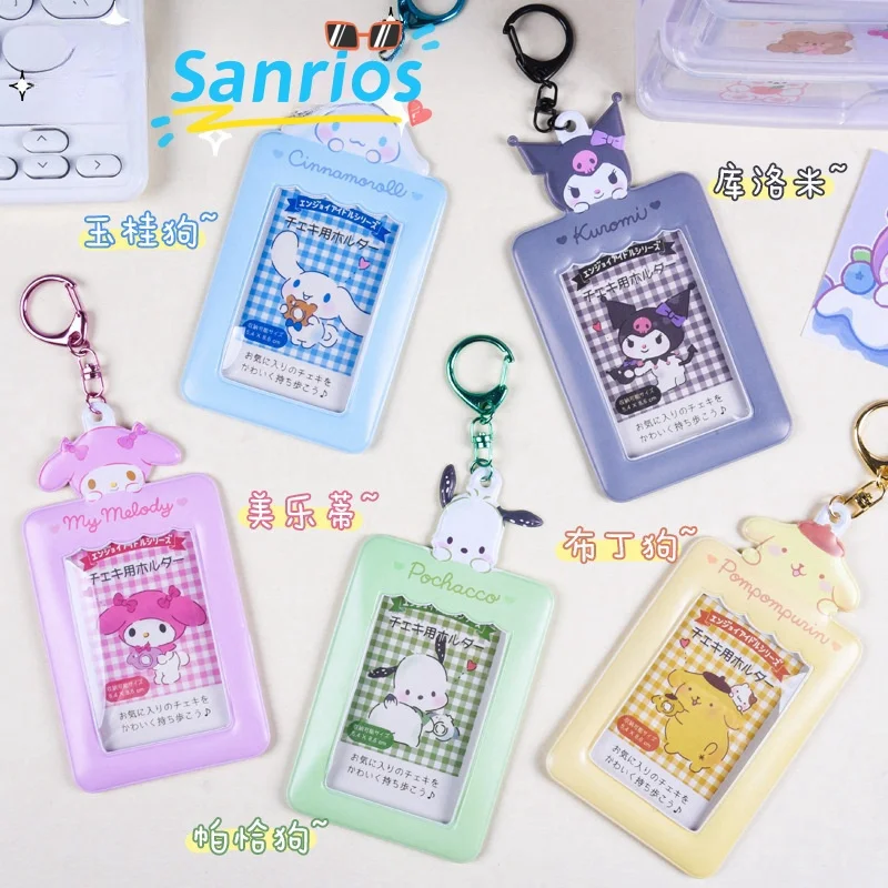 Sanrios Anime Peripheries Hello kittys Kuromi Pochacco Bus Card Holder Anime Cute Student Meal Card Storage Case Keychain