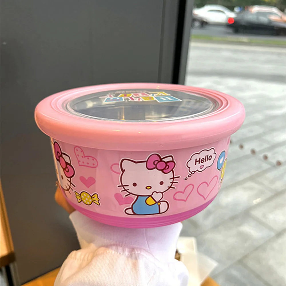 1Pcs Sanrio Stainless Steel Bowl Kawaii Kitty Noodles Mixing Bowl Cute Lunch Box Kitchen Tableware Kids Tableware