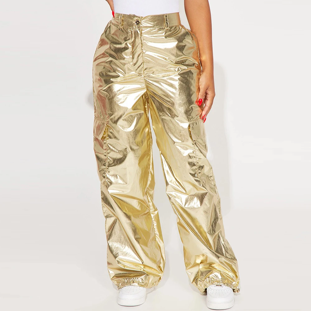 Women High Waist Ruched Harem Pants Sexy Metallic Gold Casual Baggy Trousers 2023 Spring Fall Fairy Grunge Clothes