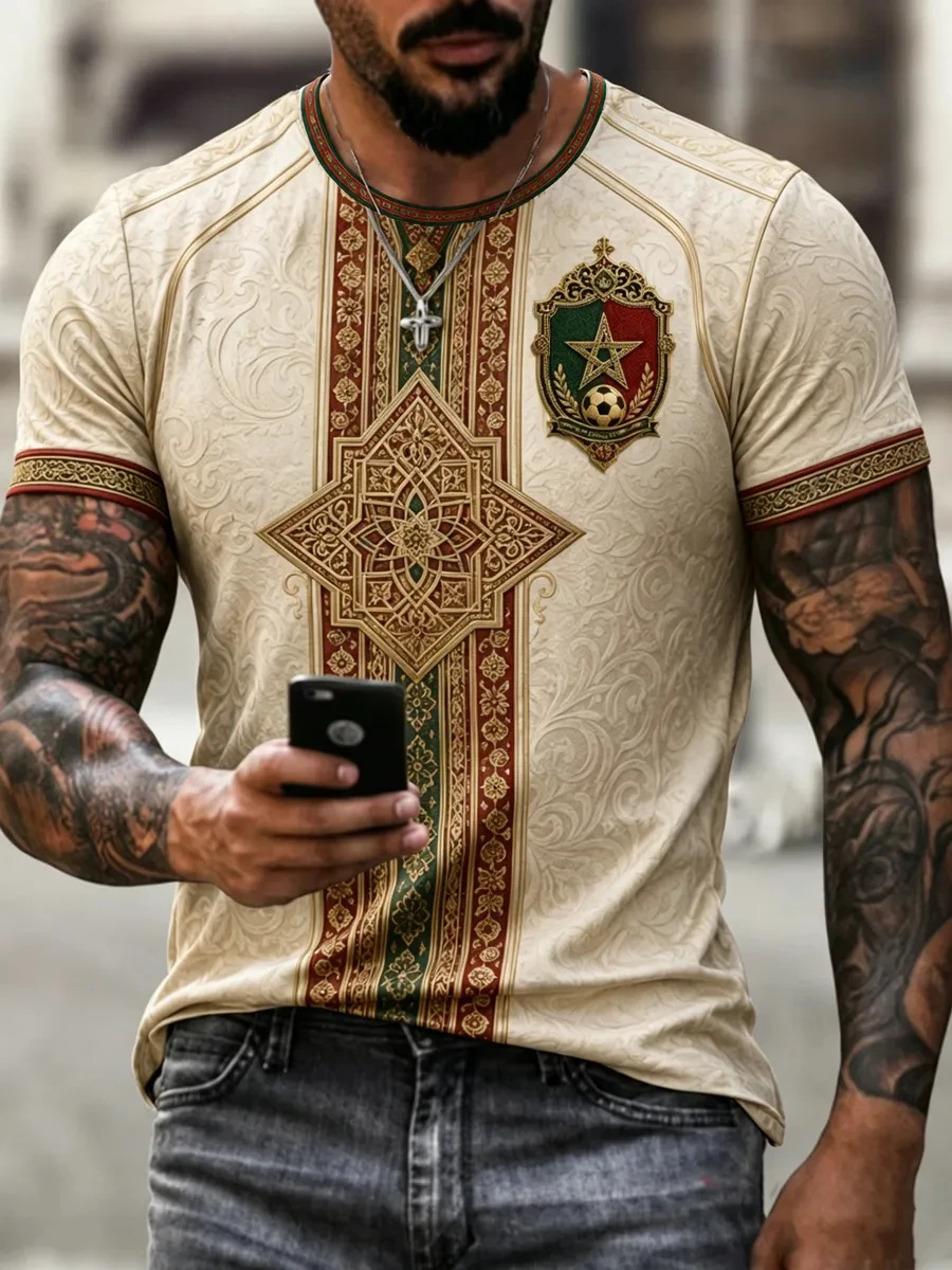 2026 New Morocco Islamic 3D Printed Football Jersey T-shirt Suitable for Daily and Training Wear Quick Drying FamilyMatching
