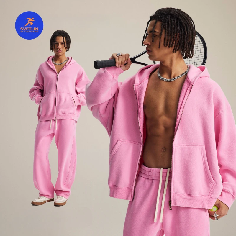 SVETLIN Top Quality EU US Size Men Jacket Sports BOXY version zippered fleece-lined sweatshirt and pants set