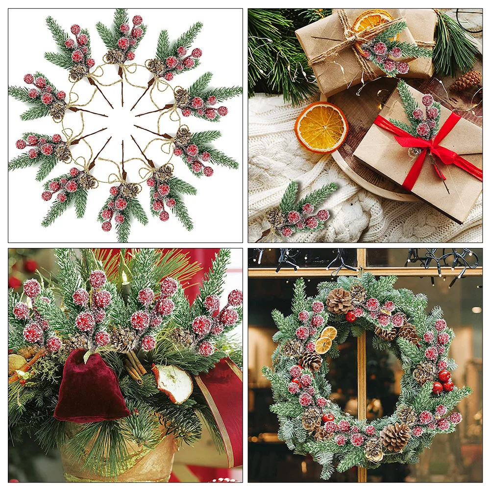 

2 Pcs Party Christmas Wreath Decoration Pine Branches Decorations Plant Red Plastic