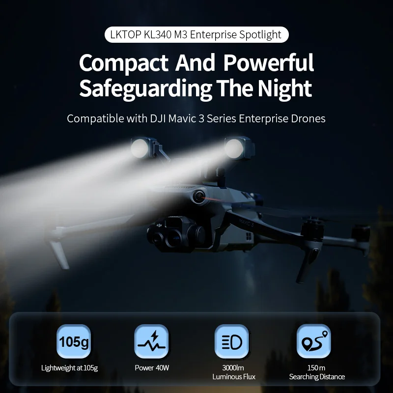 For DJI Drone Spotlight 150M 40W Searchlight Long Range SOS Night Light Luminous Lamp For DJI Mavic 3 Enterprise Drone LKTOP