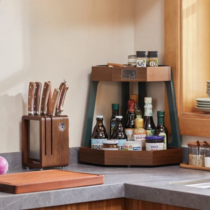 

‌ Многоуровневый кухонный органайзер из массива дерева: держатель для бамбуковой доски, блок для ножей, шкаф для хранения посуды и крышек с защитой от плесени