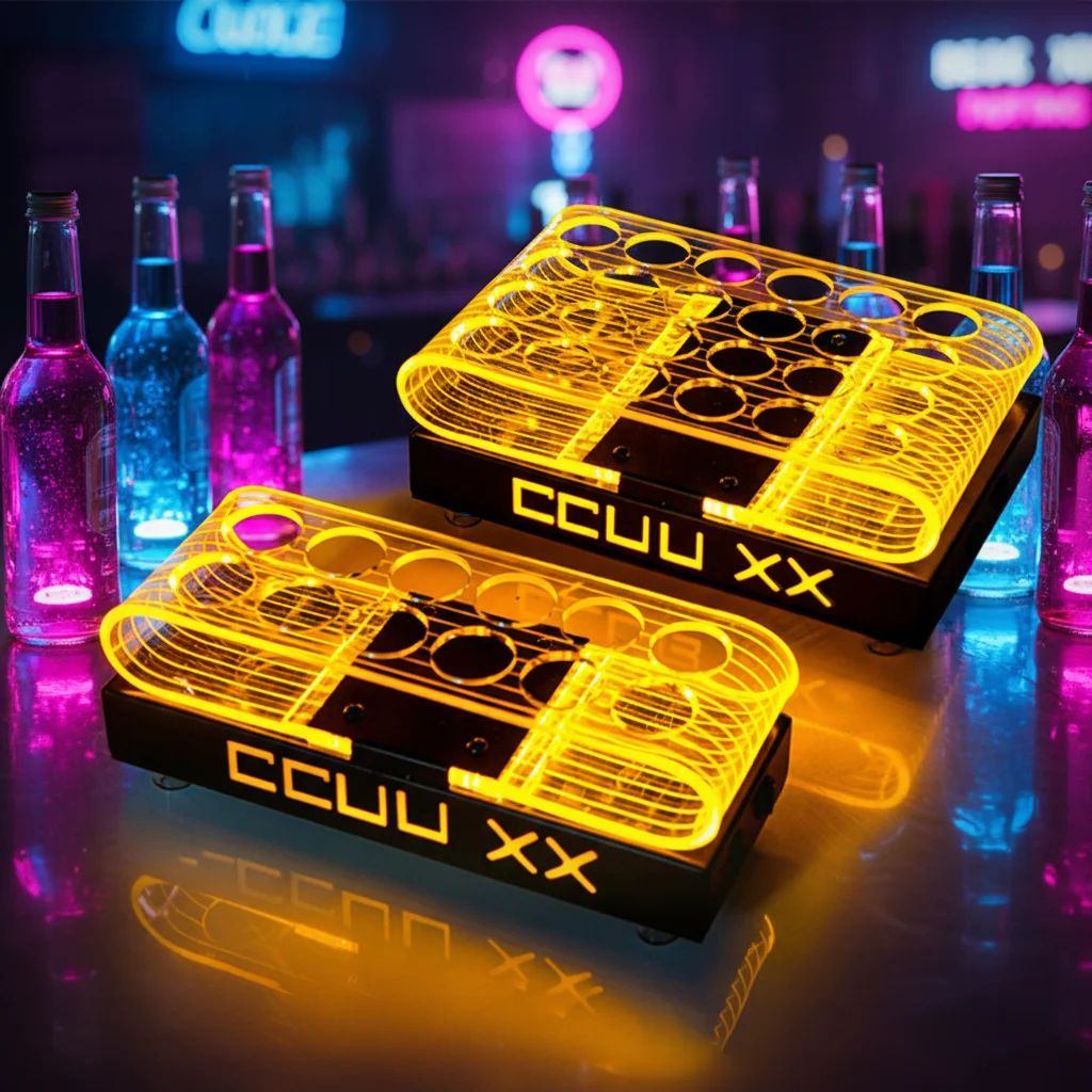 High-End Bespoke LED Bottle Display RackBar Bottle Service Tray Portable LED Shot Glass Tray Built-in Battery 24 Cups Acrylic Vo