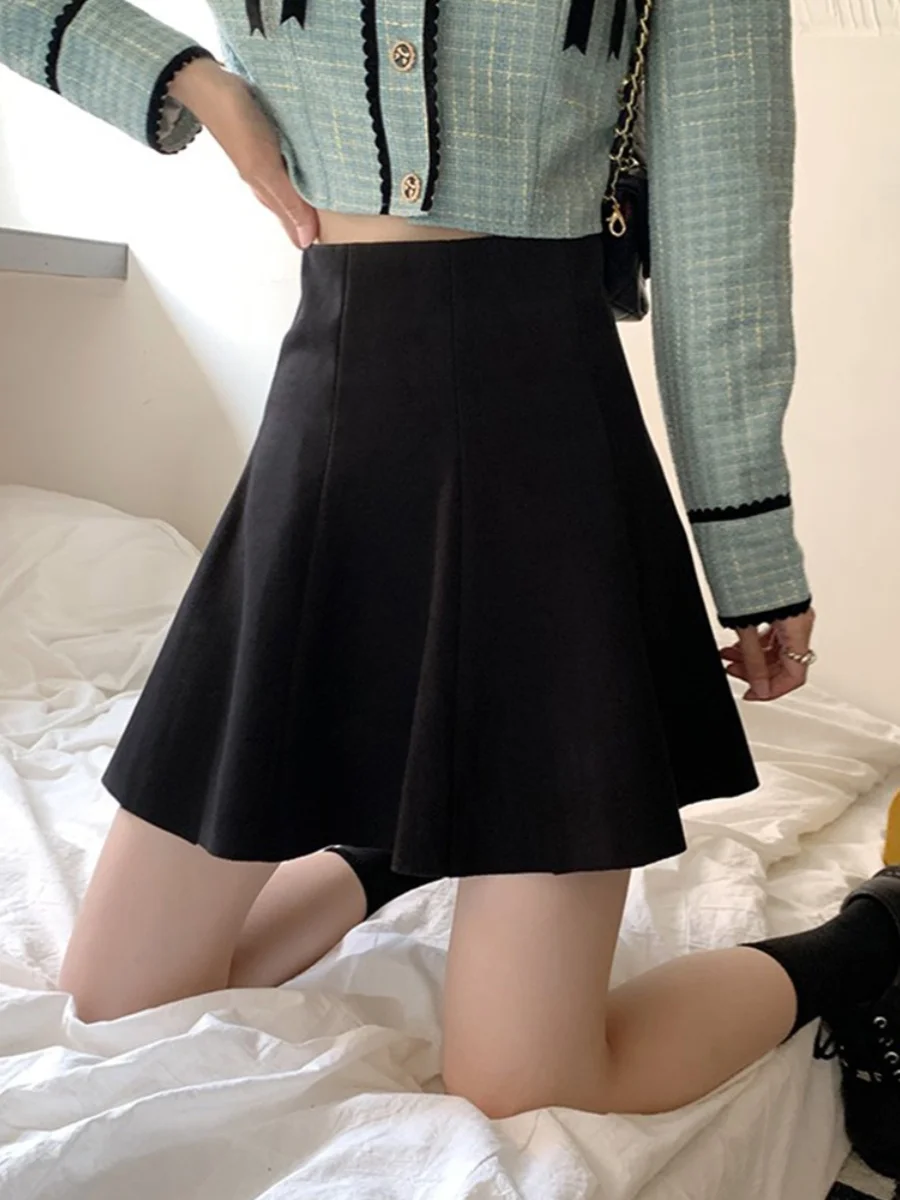 ارتفاع الخصر ألف خط تنورة المرأة رقيقة الصوف الربيع الصيف جديد Sle حجم كبير النسخة الكورية تخفيف لون نقي ort تنورة #3