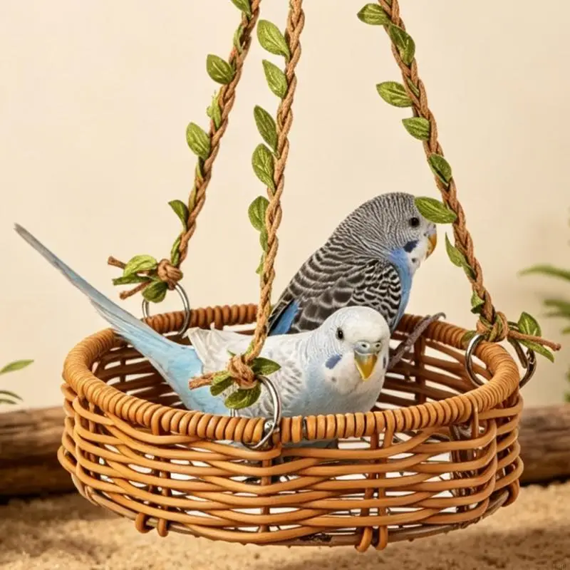 L9BE Small Pet Bird Cage Swing, Hanging Round Plastic Basket Bed with Hook, Indoor Routine Bird Housing Format for Cage Use