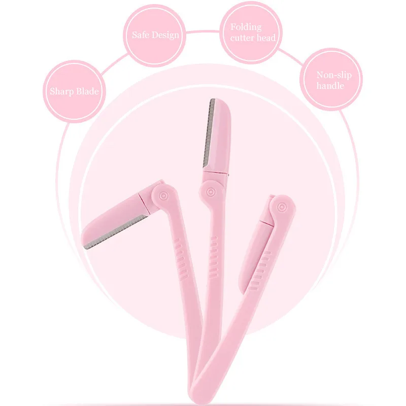 3 pièces/ensemble rose pliant rasoir de sourcils aisselles cheveux rasoir beauté visage yeux sourcils Shaper rasoir lames en acier inoxydable outils de maquillage