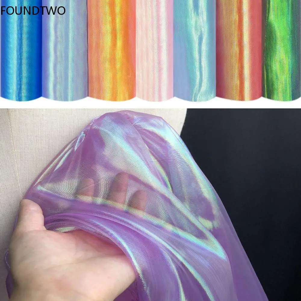 Fluorescent Fabrics Colorful Shiny Gauze Fabric Stage Wedding Decoration Voile Transparent Holographic Fabric Tulle Material