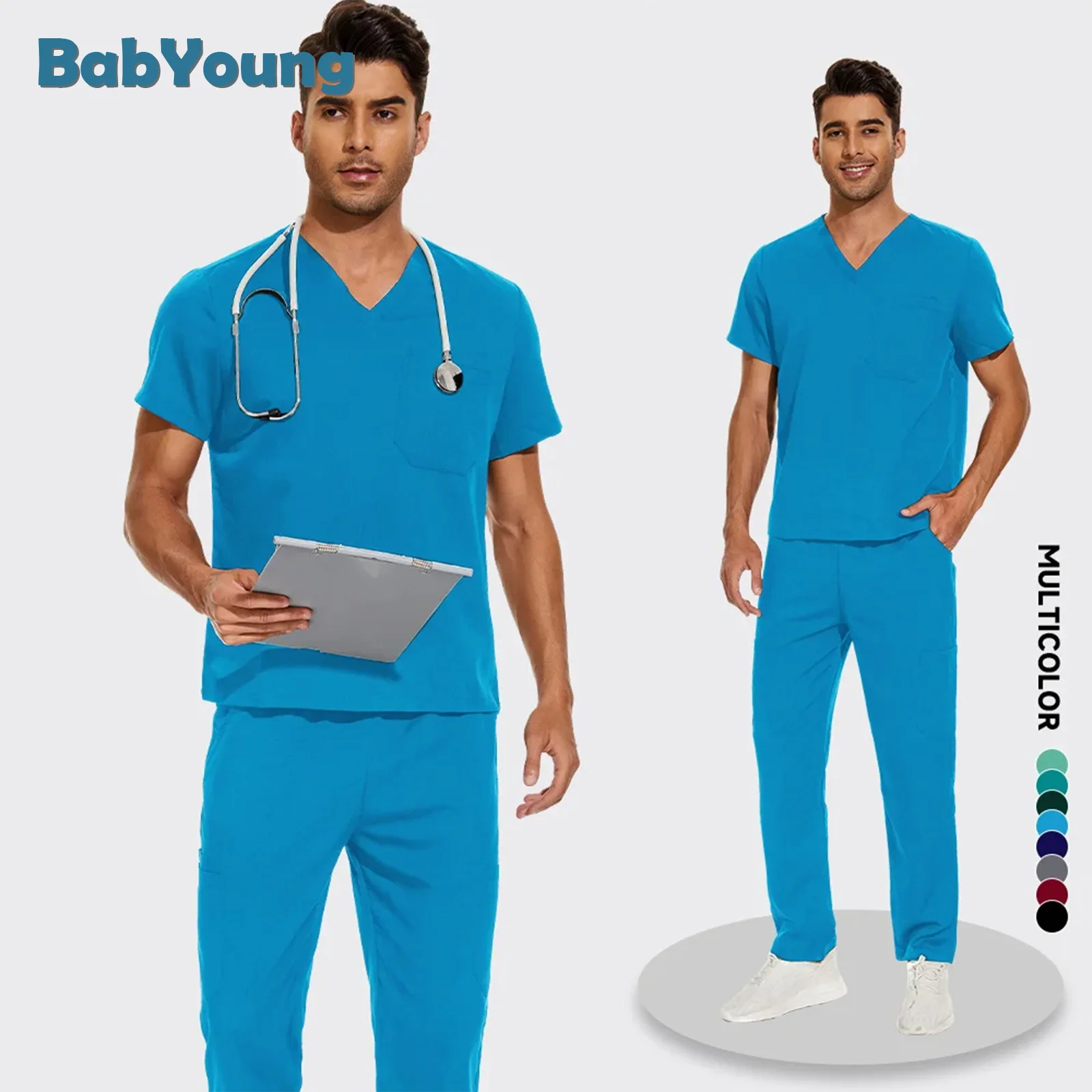 Dental Dentist Uniform Operating Room Doctor Costume Men Pharmacy Workwear Surgical Nurse Suit Breathable Veterinary Nursing Set