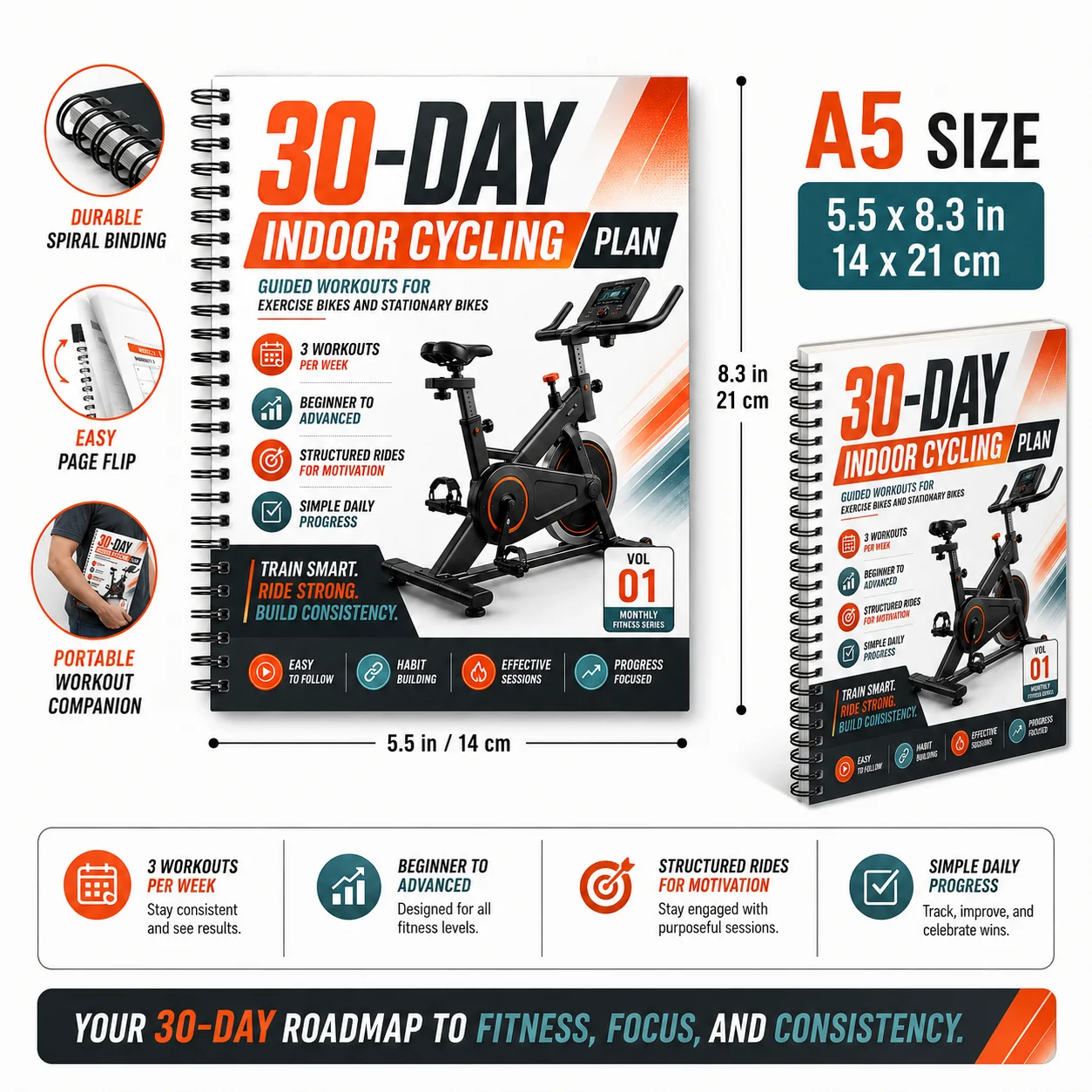 30 Day Structured Cycling Plan Designed for indoor cycling and stationary bike workouts, helping users follow a clear monthly
