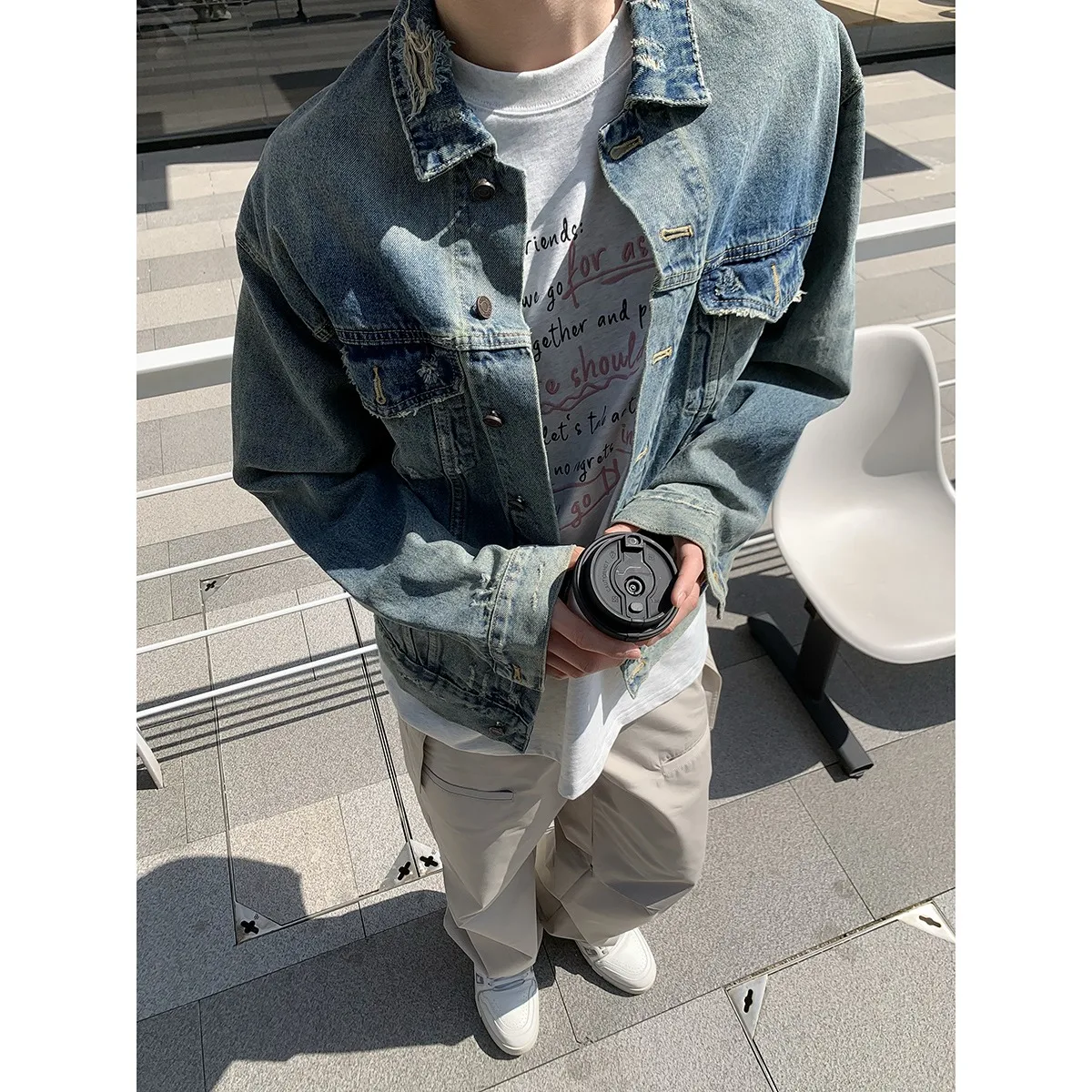 

Korean Sle Men's Denim Jaet Autumn Winter Large Size 250 Pou Waed Design Workwear Coat Youth Faion Outdoor Wear