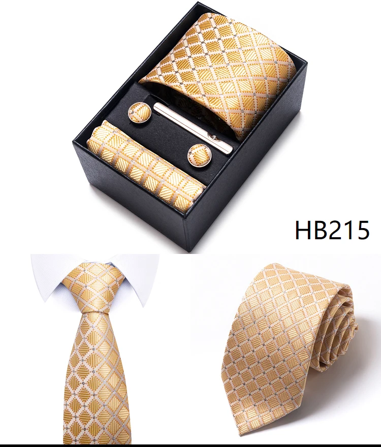 Krawatte Taschentuch Manschettenknopf Set für Männer Krawatte Urlaub Geschenkbox Blau Gold Anzug Zubehör Schlanke Hochzeit Gravatas – Detail 21