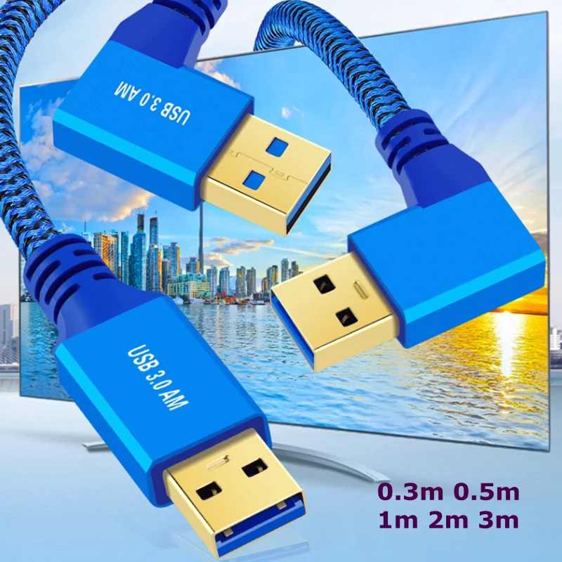 Right Angled Extension Cable Weaving is Durable USB 3.0 Type A Male 90 Degree Left Angled to USB 3.0 A Type
