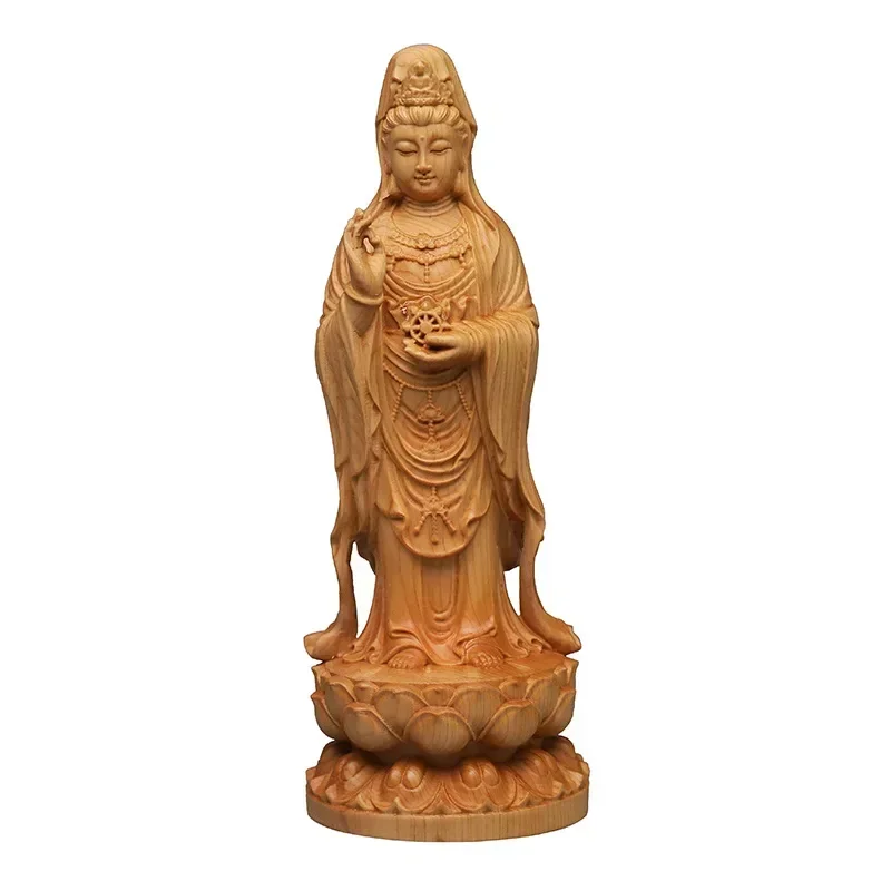 wood carving South China Sea Guanyin of the buddha statue  Buddhism figure Home room, office feng shui ornaments  Free delivery