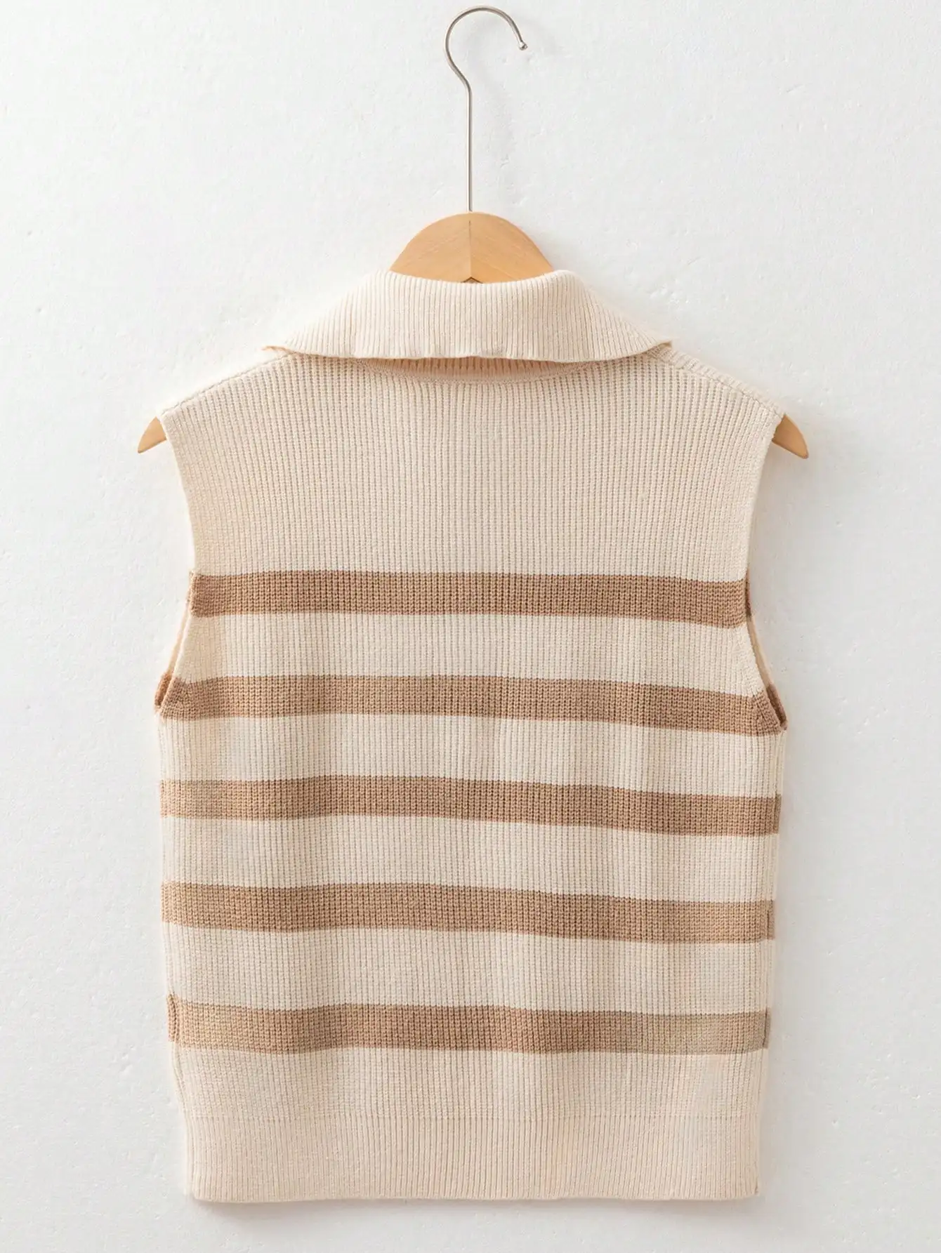 Striped Half-Zip Sleeveless Knit Sweater Vest for Spring Autumn Casual Wear