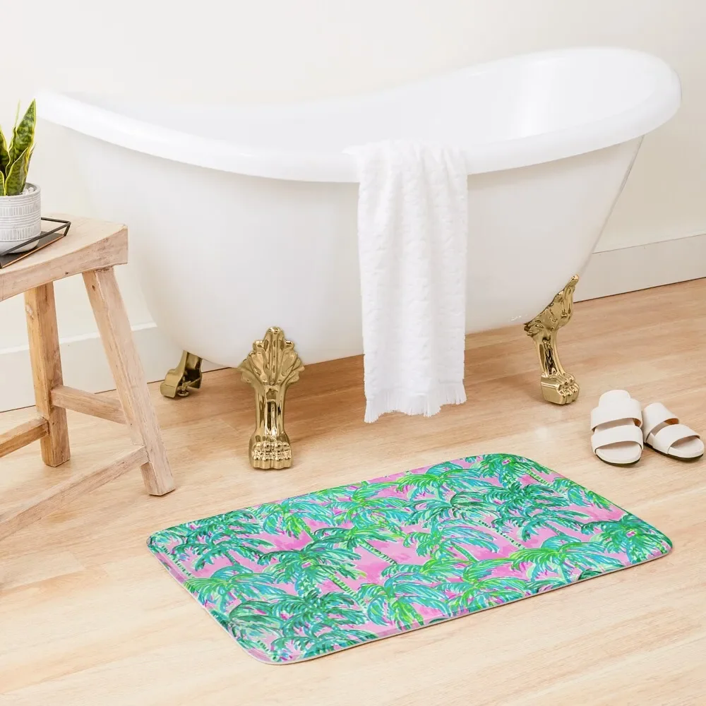 

The Pink Green Coconut Trees Bath Mat Rooms Bathroom Use Mat
