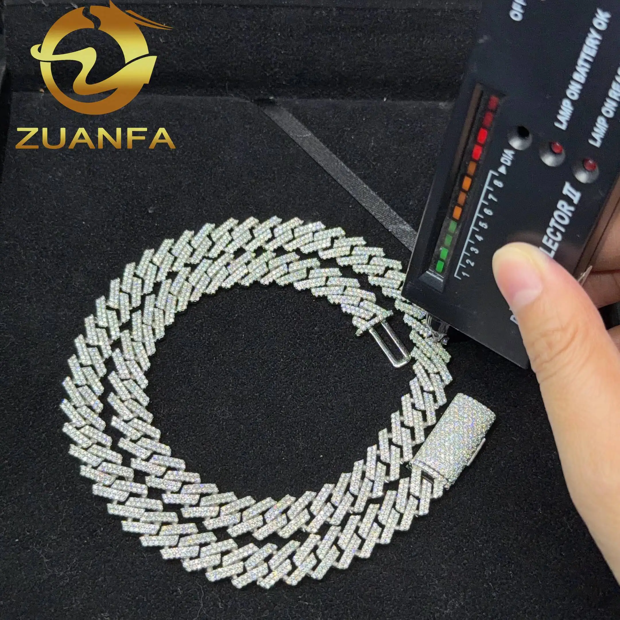 Hip Hop Jewelry 12mm 2 Row Moissanite Cuban Link Chain 925 Silver Iced Out Cuban Link Moissanite With GRA Certificate