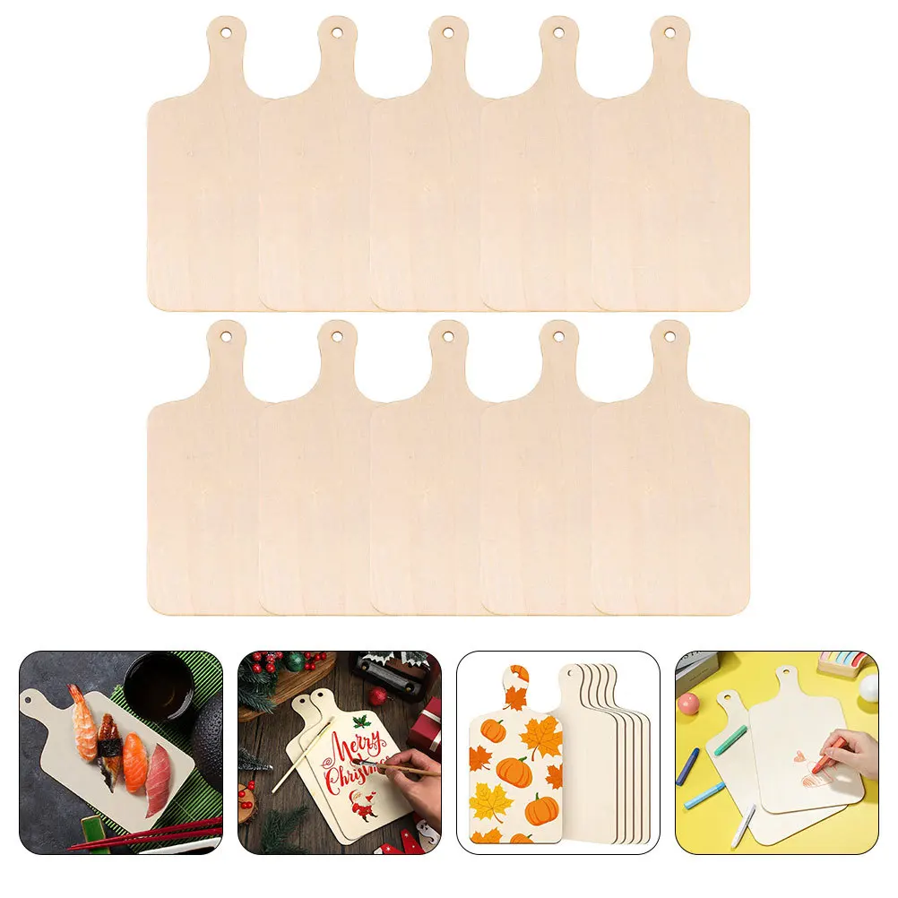 

10Pcs Wood Craft Cutting Boards Blank Paddle Handle Unfinished DIY Small Serving Chopping Board Kitchen Meat Charcuterie Display