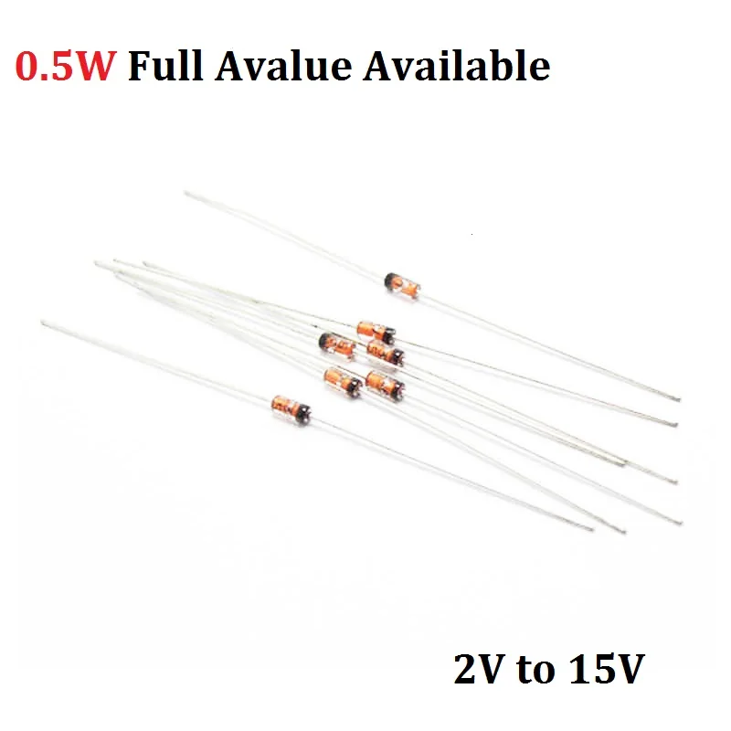 100pcs BZX55C2V/2V2/2V4/2V7/3/3V3/3V6/3V9/4V3/4V7/5V1/5V6/6V2/6V8/7V5/8V2/9V1/10V/11V/12V/13V/15V 1/2W Zener Diode DO-35