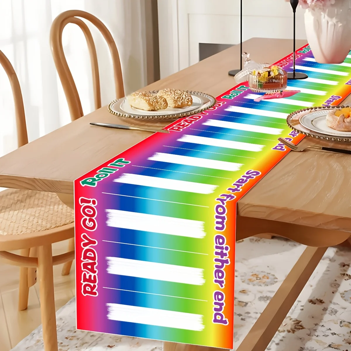 1 Piece of Colorful Rolling Fun Points Game Table Runner, Suitable for Farmhouse, Indoor, Kitchen, Celebrations, Table Decoration, Restaurant, and Banquet Decoration Supplies