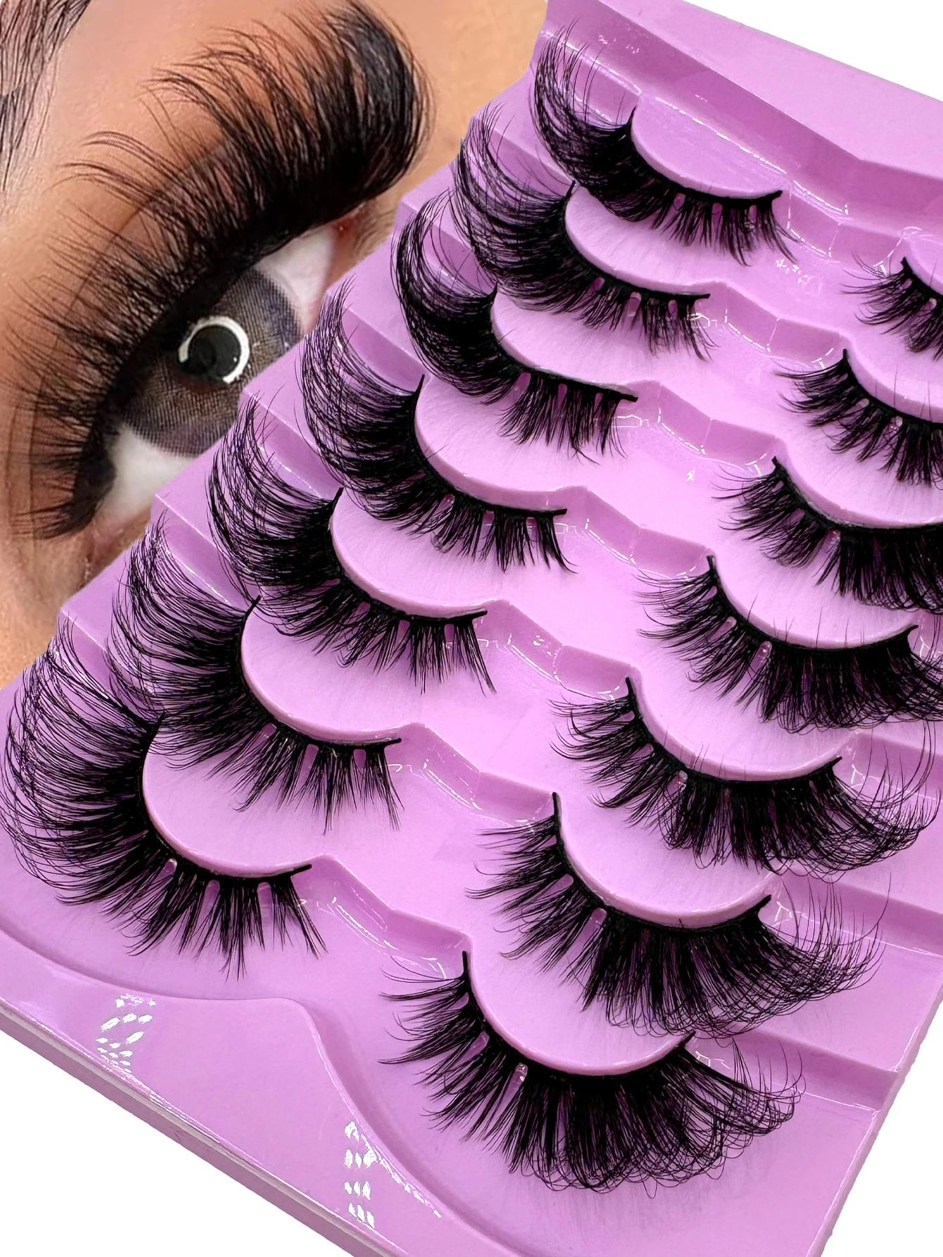 New 7 pairs of fluffy eyelashes, natural soft cross curled eyelashes, 3D artificial mink eyelashes, thick extended eyelashes