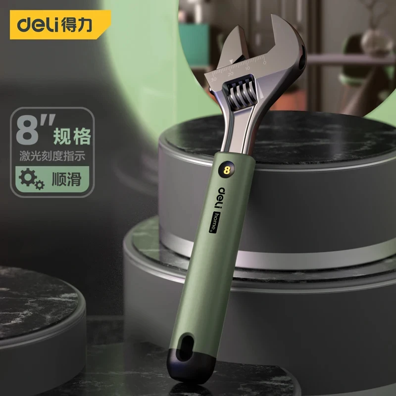 Deli Verstellbarer Schraubenschlüssel, mehrfarbig, 1 Stück, 20,3 cm, multifunktionaler, gummierter, rutschfester Griff, Elektriker-Reparatur-Handschlüssel – Detail 3