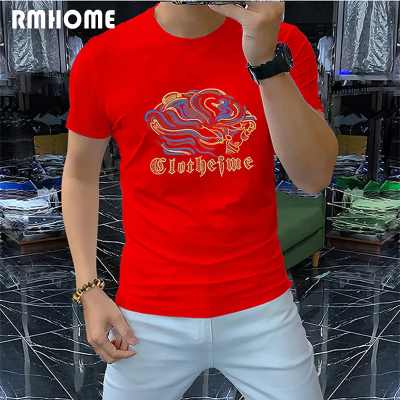 T-shirt Men's Short Sleeve Clothing High-grade Cotton Male Tees Sequin Abstract Graphic Design Homme Wear 2023 Summer New Tops