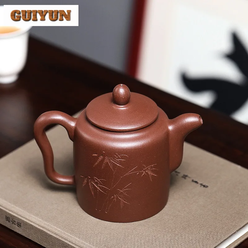 240ml Classic Yixing Purple Clay Teapots Handmade Carved Pot Raw Ore Purple Mud Tea Maker Kettle Zisha Tea Set Cafes Ornaments