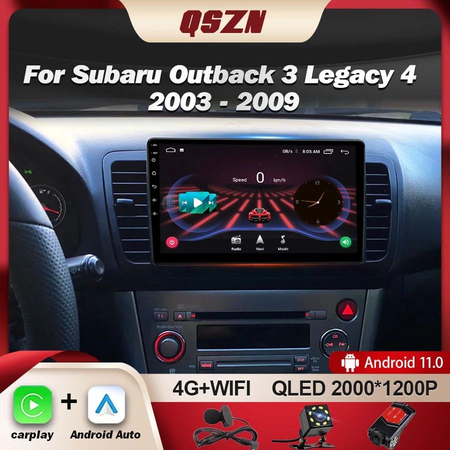 

QSZN 2K QLED Автомагнитола для Subaru Outback 3 Legacy 4 2003 - 2009 LHD мультимедийный видеоплеер GPS 4G Carplay Android 12 Авторадио