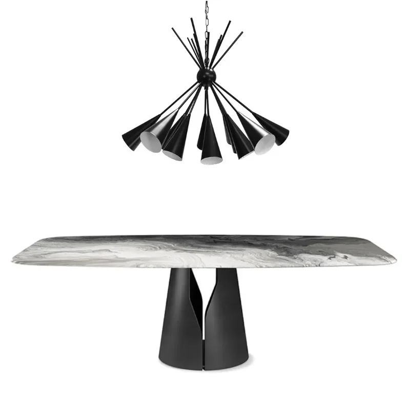 

Italian light luxury simple marble dining table soft decoration design hardware dining table