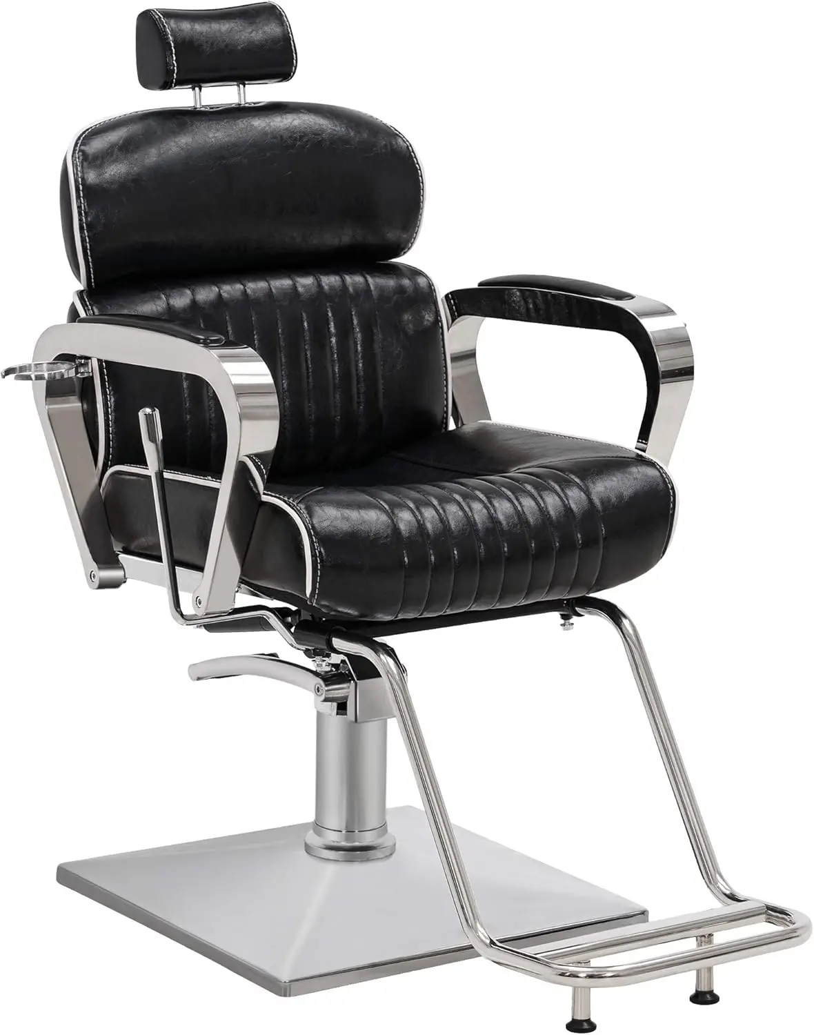 BarberPub Vintage Barber Chair Metal Hydraulic Recline Beauty Spa Salon Styling Equipment 3078 (Black)