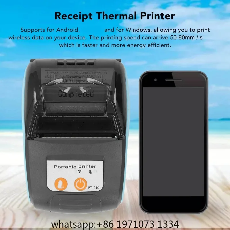 【PT-210】58mm Wireless Bluetooth Receipt Thermal Printer Portable Receipt Printer for Clothing Industry Stores DC7.4V