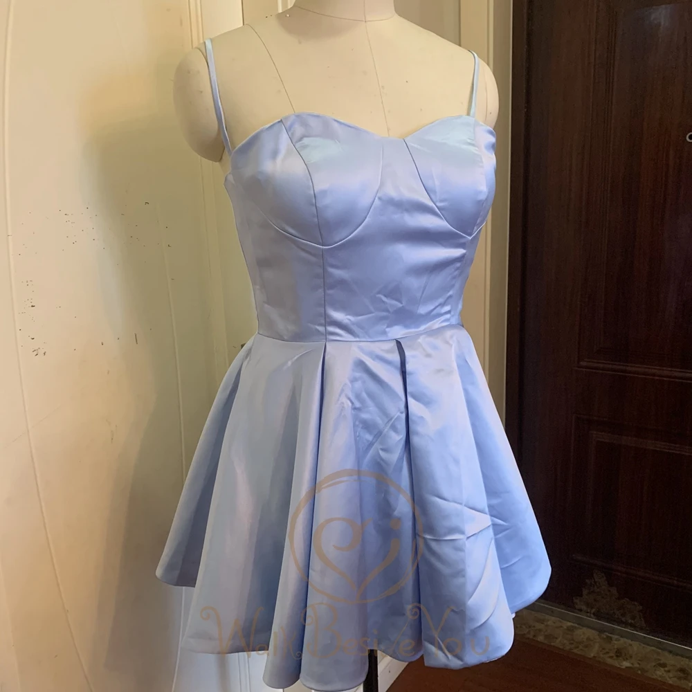 Blue Graduation Dresses Satin Short A Line Spaghetti Strap Simple Homecoming Formal Party Gown Women Custom made